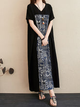 Vintage Ethnic Printed V-Neck Maxi Dress